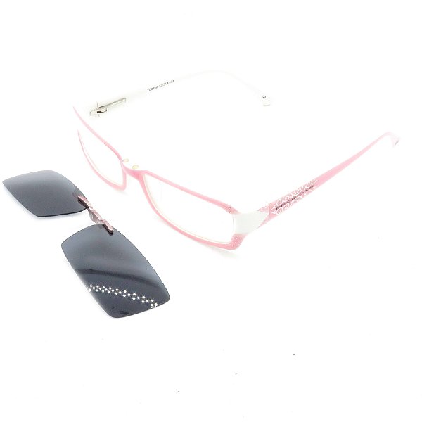 Óculos de Grau e de Sol Clip-on Magnético Retrô Prorider Rosa e Branco com Haste Fina