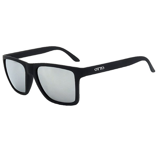 Óculos de Sol OTTO em Grilamid® TR-90 Quadrado Preto Fosco Espelhado Prata