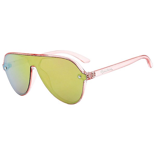 Óculos de Sol BellClover® em Grilamid® TR-90 Aviador Rosa Translúcido e Espelhado