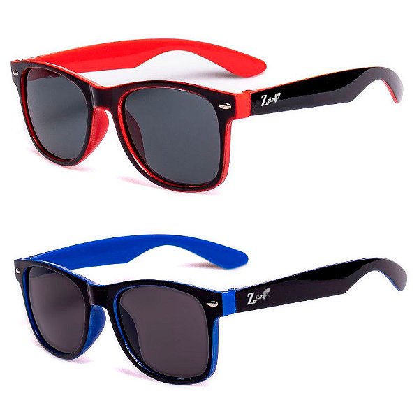 Kit de 2 Óculos de Sol Infantil Zjim Quadrado Vermelho e Azul
