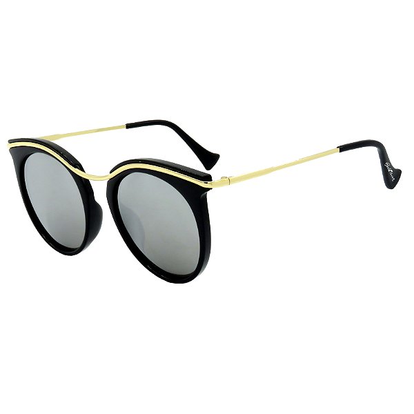 Óculos de Sol BellClover em Grilamid® TR-90 Preto com Dourado Lente Espelhada