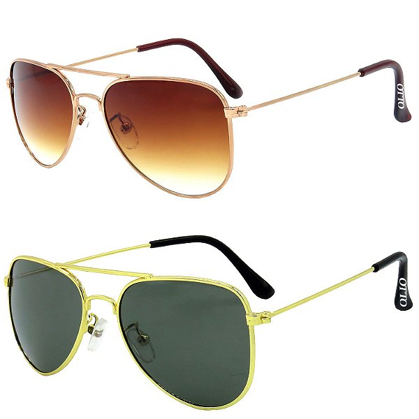 Kit de 2 Óculos de Sol Clássicos OTTO em Metal Monel® Aviador Rosê / Dourado