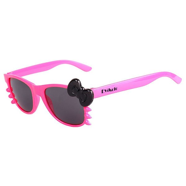 Óculos de Sol Infantil Eva Solo Quadrado Gatinho Pink e Laço Preto