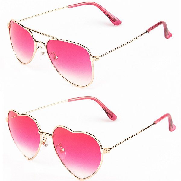 Kit de 2 Óculos de Sol Infantil RedHot Redondo e Coração Rosa