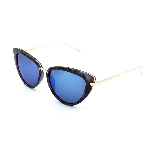 Óculos Solar Prorider Preto Animal Print Azul com Dourado Com Lente Azul - H01440