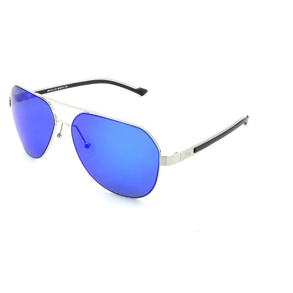 Óculos de Sol Prorider Prateado Brilhante Com Lente Polarizada Espelhada Azul - J64143J21