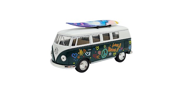 Miniatura Volkswagen Kombi 1962 Paz E Amor Surf Verde 1:32