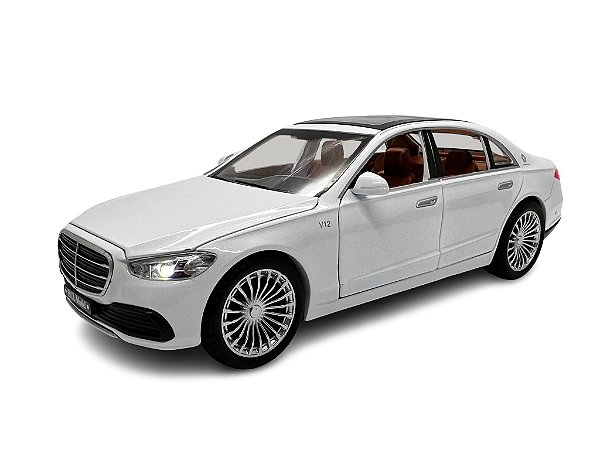 Miniatura Mercedes Benz S600 Branco Acende Luz e Som 1:24