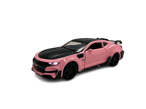 Miniatura Chevrolet Camaro Rosa Acende Luz e Som Metal 1:32