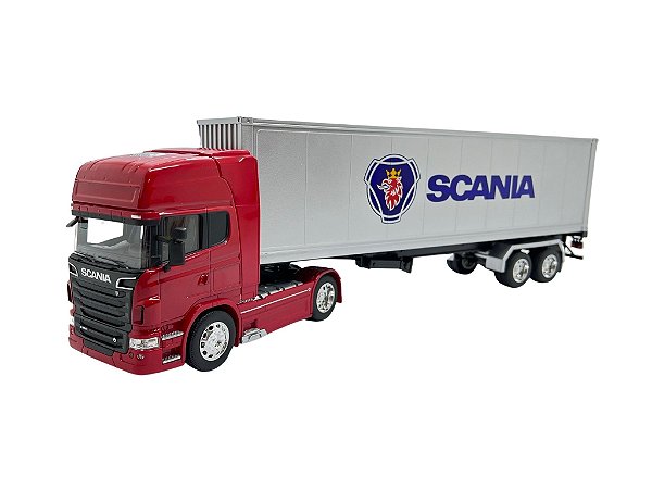 Miniatura Caminhão Scania R730 Vermelho Carreta Baú 1:32