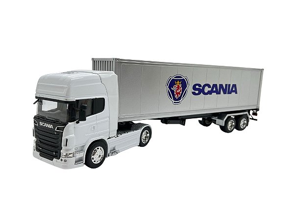 Miniatura Caminhão Scania R730 Branco Carreta Baú Welly 1:32