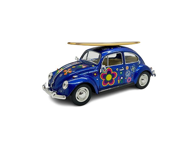 Miniatura Volkswagen Fusca Azul Classic Surf Metal 1:24