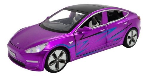Miniatura Tesla Model 3 Rosa Acende Luz E Som 1:32