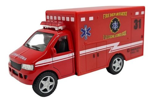 Miniatura Ambulância Vermelho Metal 1:38