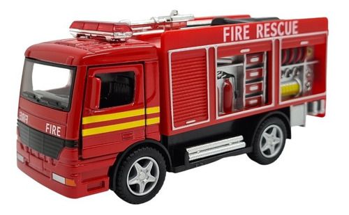 Miniatura Caminhão Rescue Bombeiro Fire Vermelho 1:64