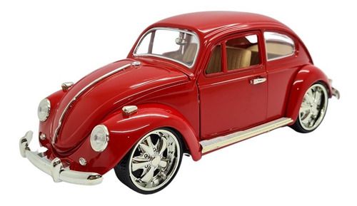Miniatura Volkswagen Fusca Vermelho Rebaixado Metal 1:18