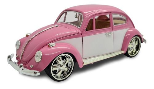 Miniatura Volkswagen Fusca Rosa Rebaixado Metal 1:18