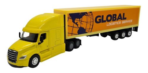 Miniatura Caminhão Freightliner Cascadia Baú Amarelo 1:64