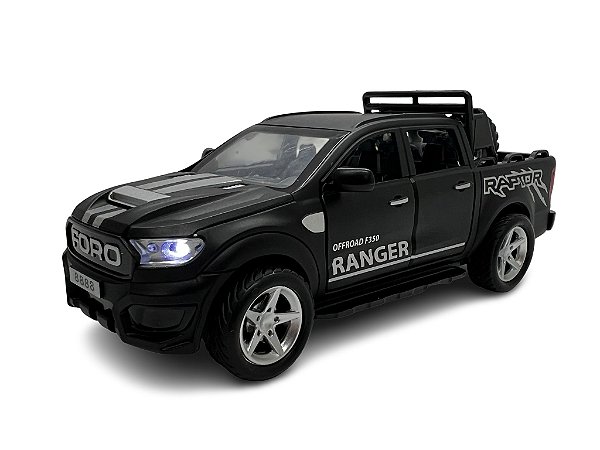 Miniatura Ford F350 Ranger Preto Acende Luz Som Metal 1:32