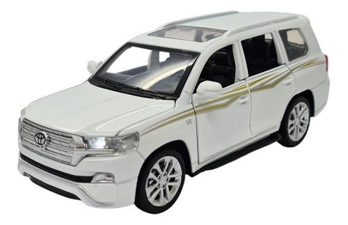 Miniatura Toyota Land Cruiser V8 Branco Acende Luz Som 1:32