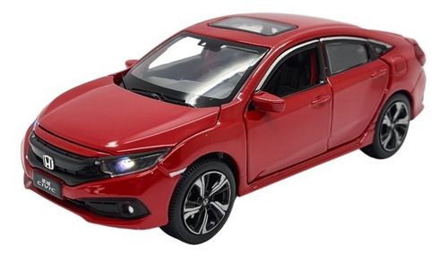 Miniatura Honda Civic 2018 Vermelho Acende Luzsom Metal 1:32