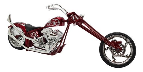 Miniatura Moto Chopper Custom Vermelho Metal 1:12