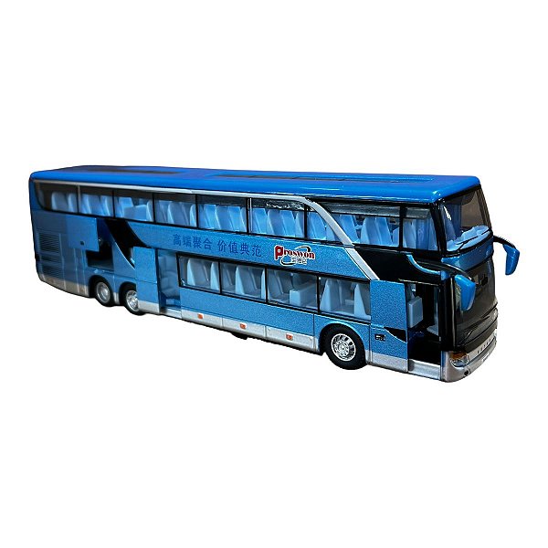 Miniatura Ônibus Azul 2 andares Acende Luz/Som Metal 1:50