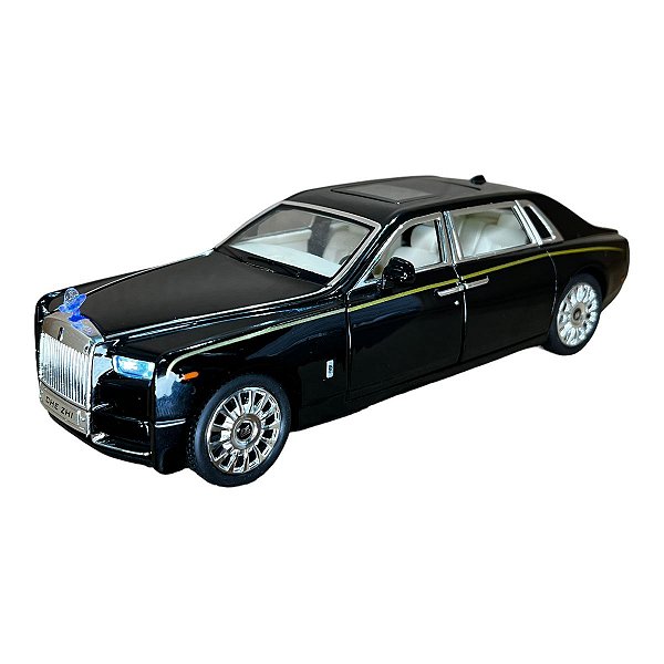 Miniatura Rolls Royce Preto Acende Luz E Som Metal 1:24