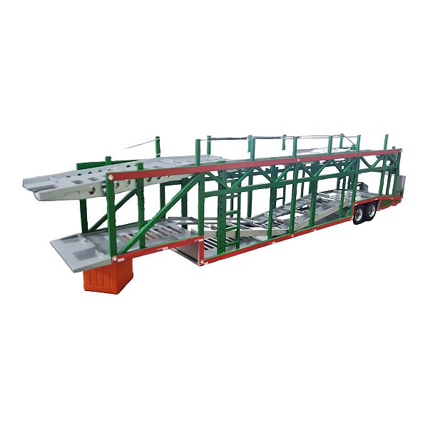 Miniatura Carreta Cegonha 2 Eixo Mdf Verde e Vermelho 1:32