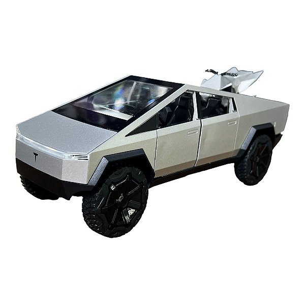 Miniatura Tesla CyberTruck c/Quadriciclo Acende Luz/Som 1:24