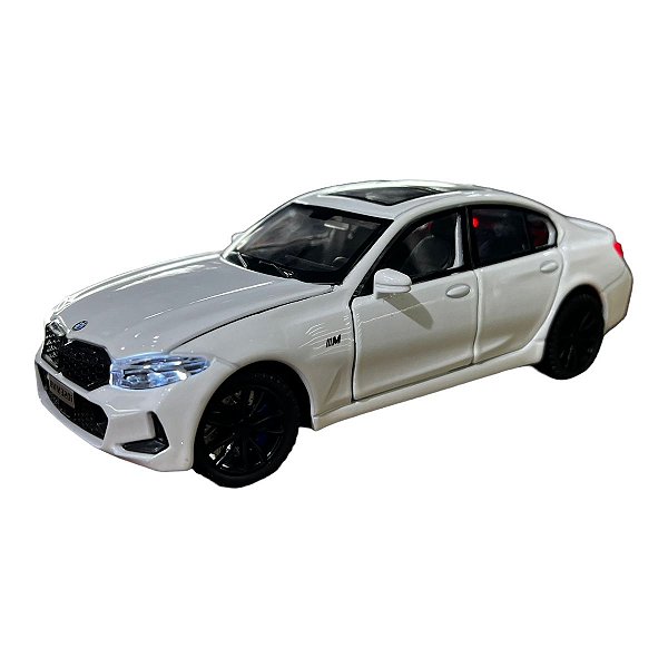 Miniatura BMW 320 Branco Acende Luz e Som Metal 1:32