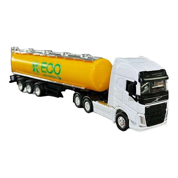 Miniatura Caminhão Volvo Branco Tanque Amarelo Welly 1:64