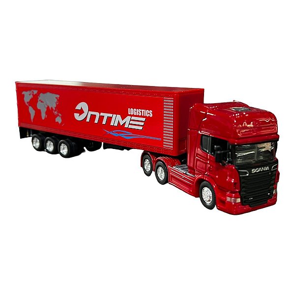 Miniatura Caminhão Scania Vermelho Bau Vermelho Welly 1:64