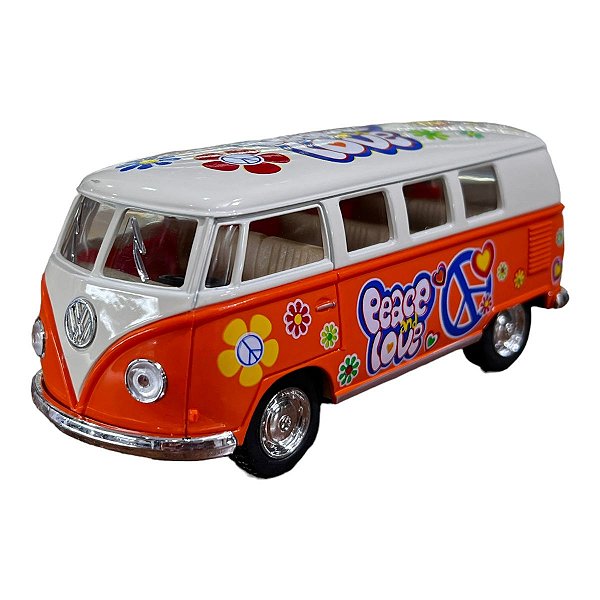 Miniatura Volkswagen Kombi 1962 Paz e Amor Laranja 1:32