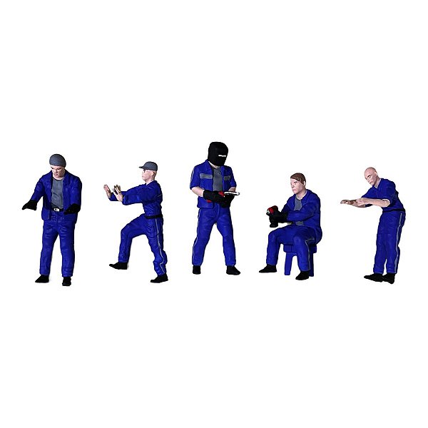 Miniatura Boneco 5 Mecânicos Azul 1:24