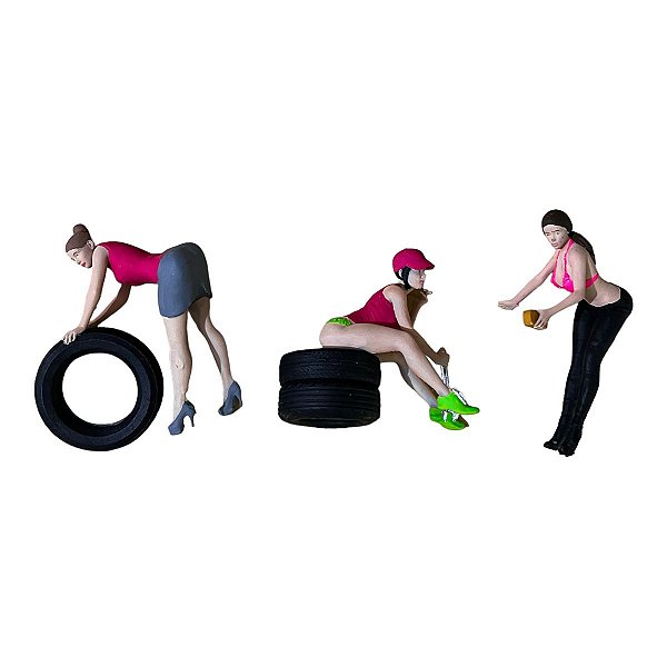 Miniatura Boneco 3 Mulheres Borracharia 1:24