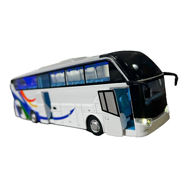 Miniatura Ônibus Branco Acende Luz/Som Metal 1:50
