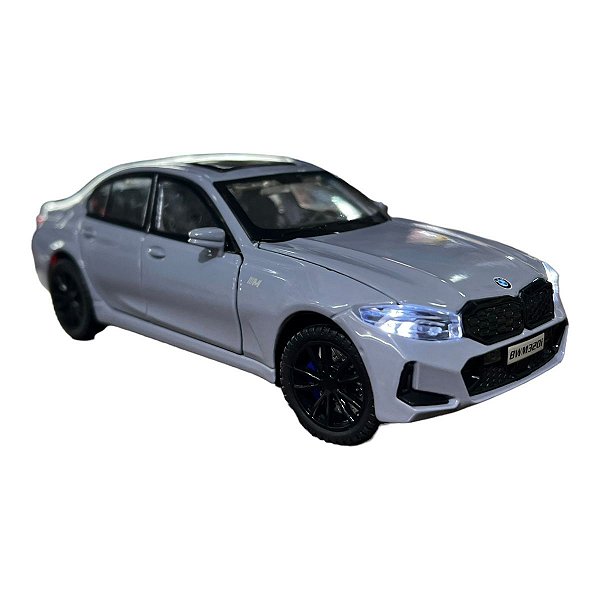 Miniatura BMW 320 Cinza Acende Luz e Som Metal 1:32