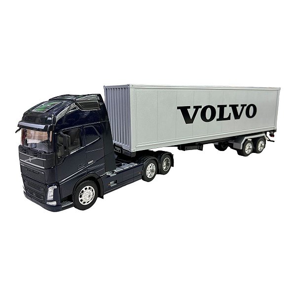 Miniatura Caminhão Volvo Fh500 Azul Carreta Baú 1:32