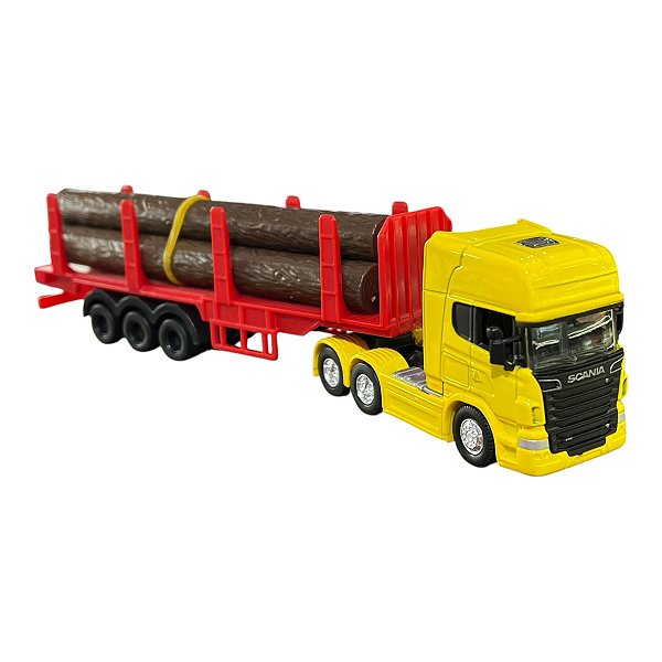 Miniatura Caminhão Scania Amarelo Madereiro Welly 1:64