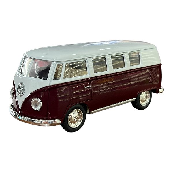 Miniatura Volkswagen Kombi Bordô e Branco Kinsmart 1:32