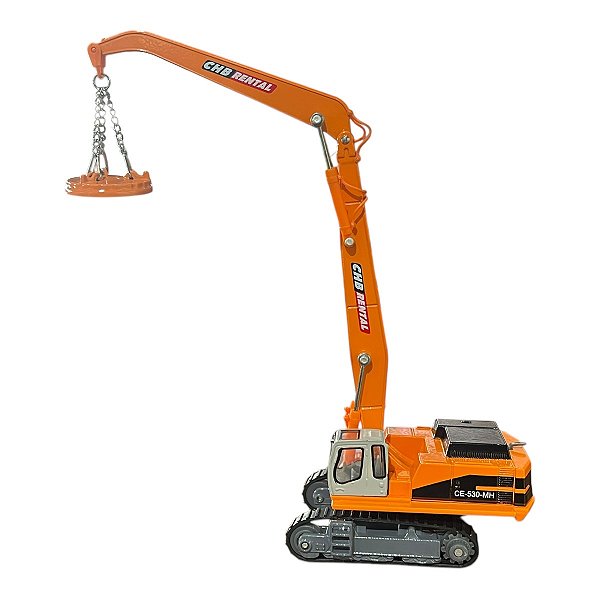 Miniatura Escavadeira MH c/ Eletroimã/Garra CHB Laranja 1:87