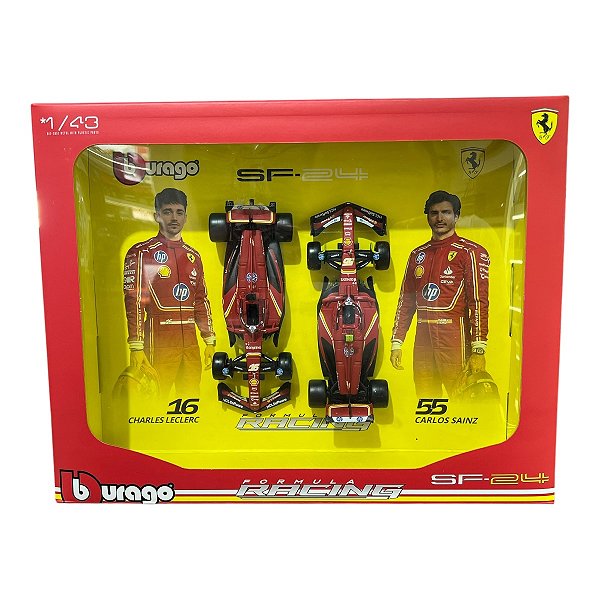 Miniatura Fórmula 1 F1 Ferrari SF-24 Pack com 2 #16 #55 1:43