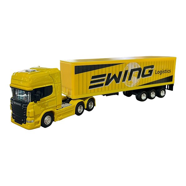 Miniatura Caminhão Scania Bau Amarelo Welly 1:64