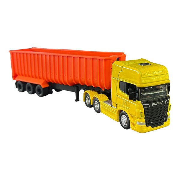 Miniatura Caminhão Scania Amarelo Caçamba Welly 1:64
