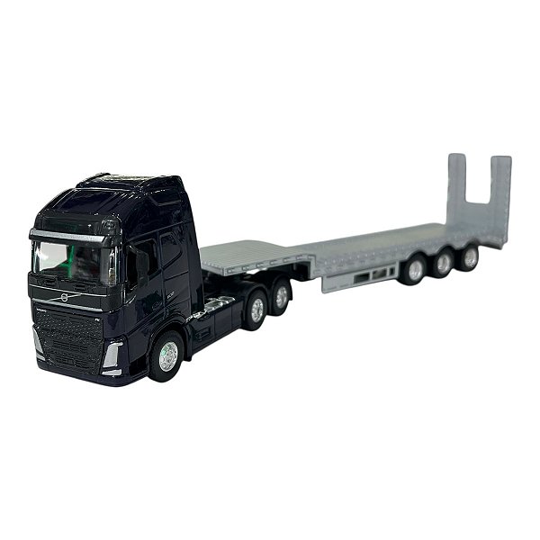 Miniatura Caminhão Volvo Azul Prancha Welly 1:64