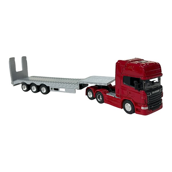 Miniatura Caminhão Scania Vermelho Prancha Welly 1:64