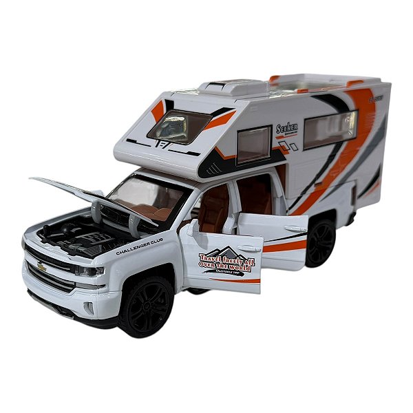 Miniatura Chevrolet Silverado Trailer Acende Luz e Som 1:32