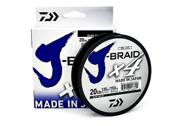Linha Multifilamento Daiwa J-Braid X4U 20Lbs 0,21mm 135 Metros Verde Escuro