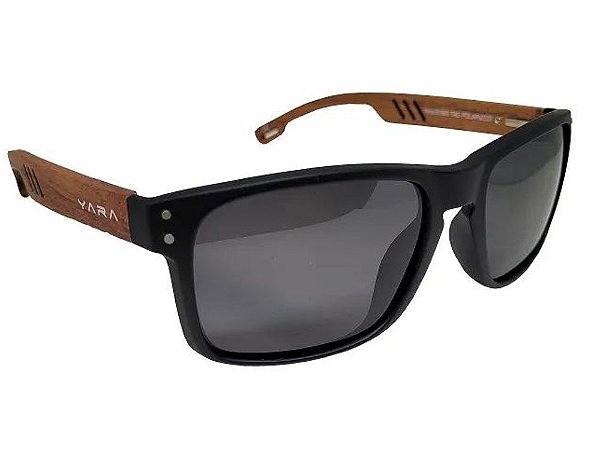 Óculos de sol polarizado Yara Dark Vision 01595 Classic Lente Smoke Armação Madeira